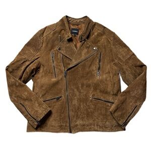 Express Men’s Genuine Suede Caramel Brown Moto Jacket XL Y2K